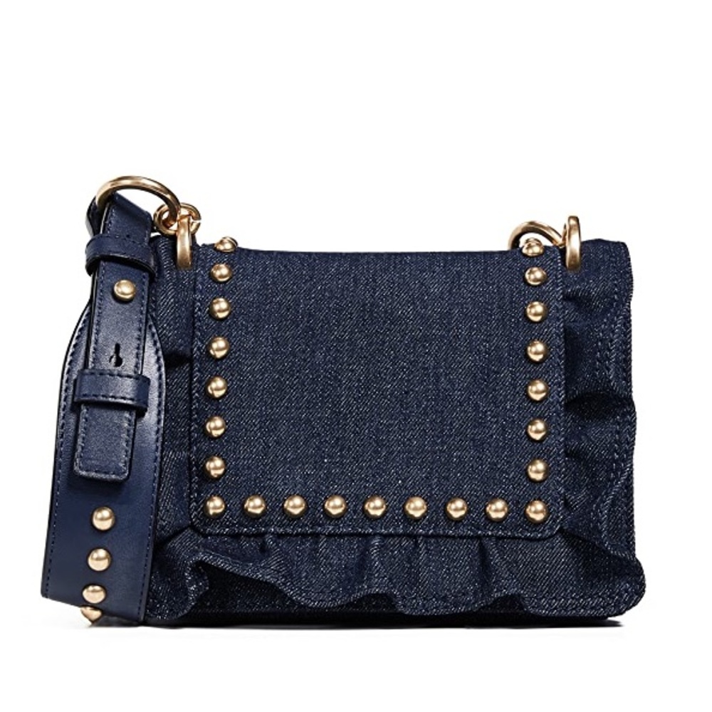 KATE SPADE WHITE ROCK ROAD DENIM RUFFLE CROSSBODY